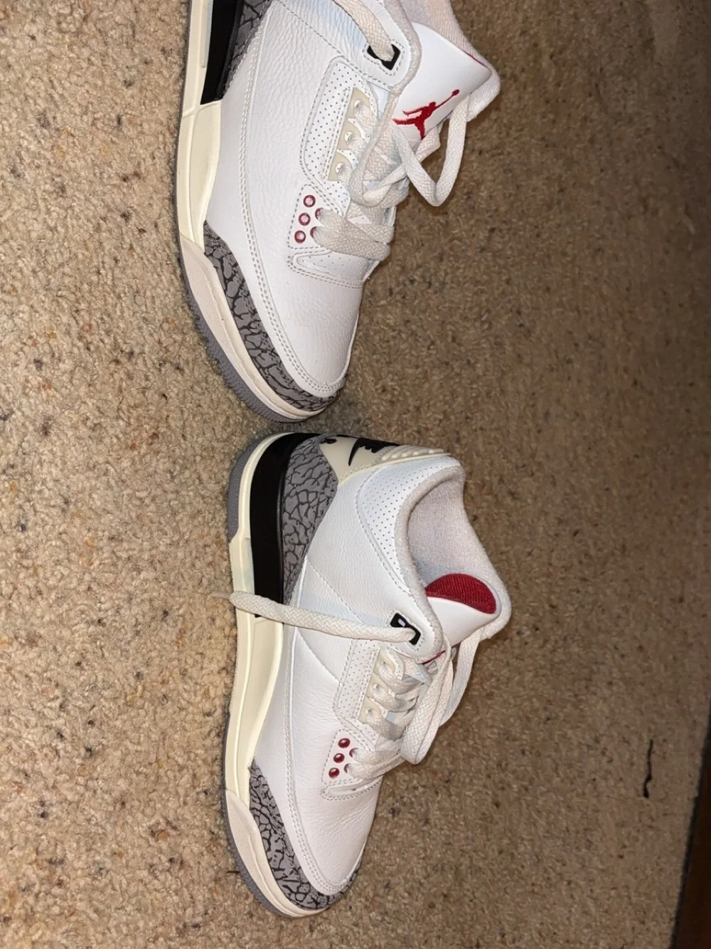 Jordan Mens White and Red Retro Sneakers with Elephant Print